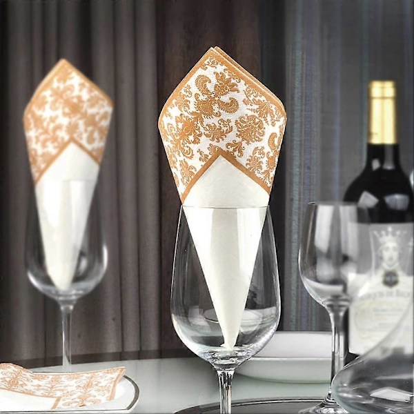100 stk. Gulltrykk Engangs Serviett Papirservietter med Trykk for Restaurant og Hotell ( + Wh.pa