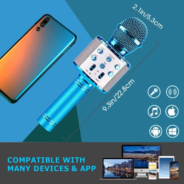Bluetooth 4 i 1 trådløs karaokemikrofon med LED-lys (PA)