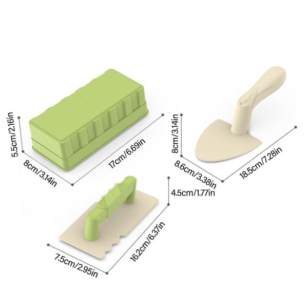 3 stk. Strandleker Sett Gravesand Kit Skrape Spade