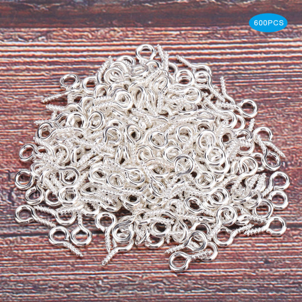 600 stk DIY Øjenskrue Smykker Halskæde Pendant Making Connectors Tilbehør (Sølv Hvid 5 x 10 mm)