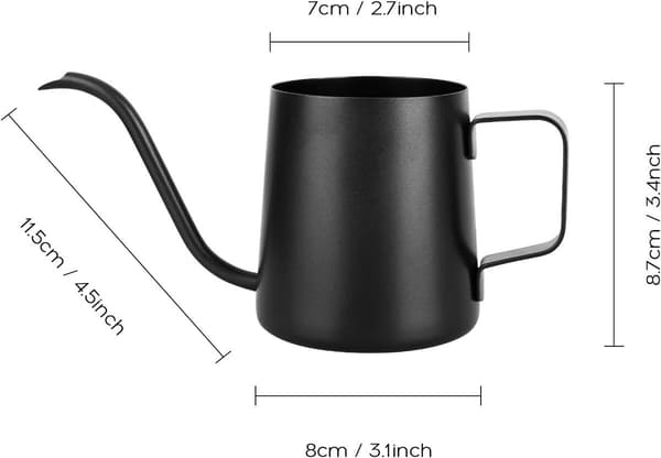 Mini vandkande, rustfrit stål med lang tud til små indendørs planter, sukkulenter og bonsai, sort, 350 ml