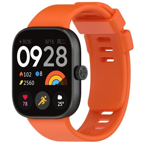 Silikoninen ranneke Redmi Watch 4:lle - Tarvike, Vaihto, Älykello Ranneke, Pehmeä Urheiluranneke, Correa Mi Watch 4 Ranneke, Oranssi