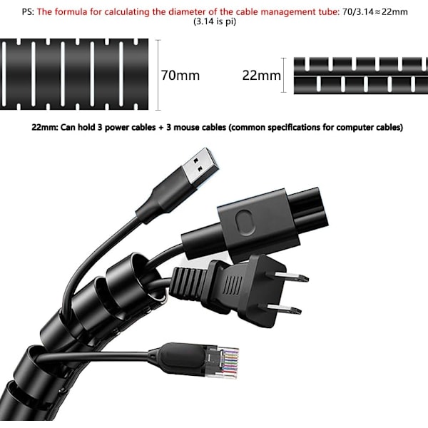 Cable Protector Diameter 22 mm - Length 10 m Hose, for Cable Management or Hiding Cables, Black DIY Cuttable