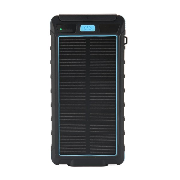 Bærbar solcellelader 20000mAh solenergibank med kompass og LED-lommelykt for utendørs svart blå
