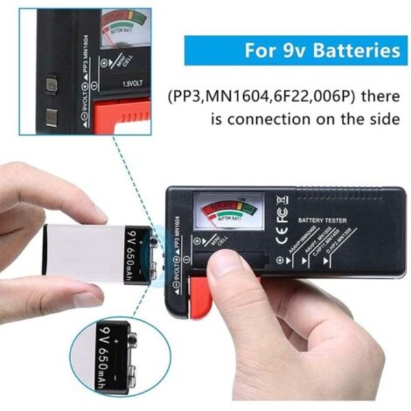 Universal Batteritester, Digital Batteritester, til AA AAA C D 9V Knapcellebatterier 1.5V Batterispændingskontrol.pa