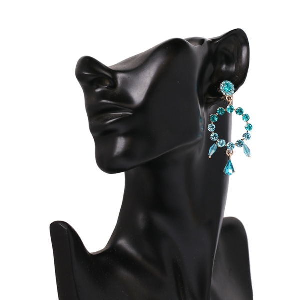 1 par kvinder pige delikat øreringe rund vedhæng med rhinestone dekoration smykker blå