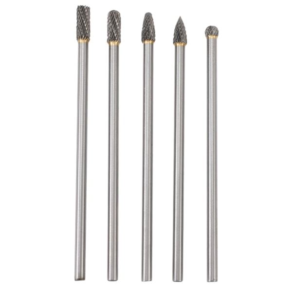 5 stk. roterende verktøy karbidfreser sett 150mm dobbeltkornet langt håndtak legering impeller poleringsverktøy for fasing sliping gravering 0.2 X 0....