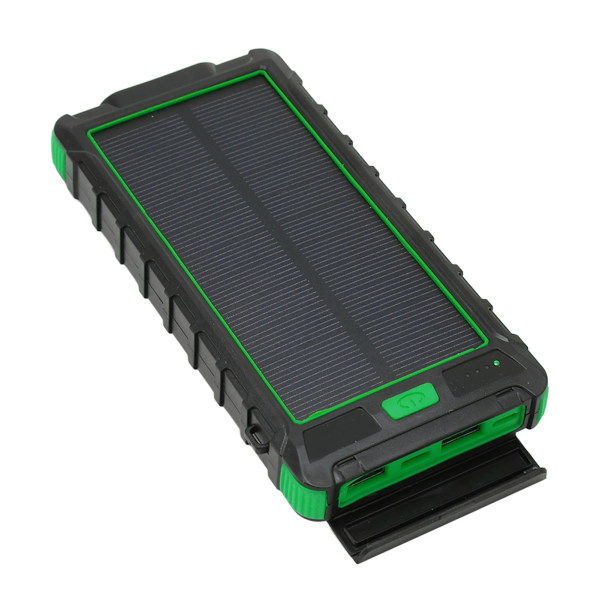 Bærbar solcellelader 20000mAh solenergibank med kompass og LED-lommelykt for utendørs svart grønn
