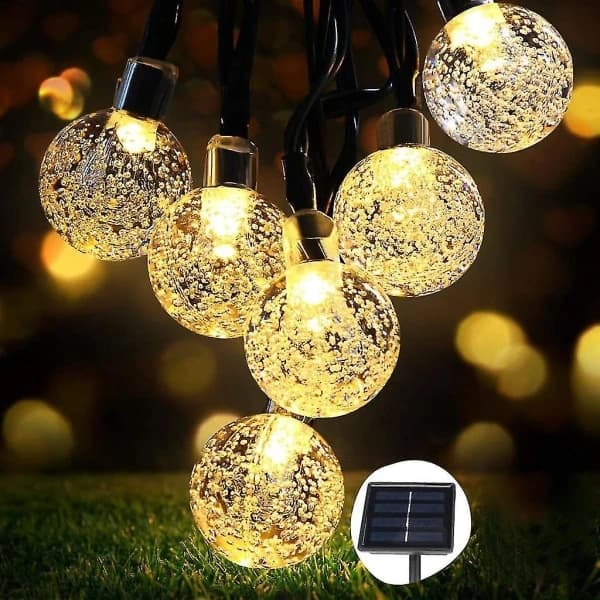 Solcellelamper, 50 LED krystallkuler, 8 meter lyslenke