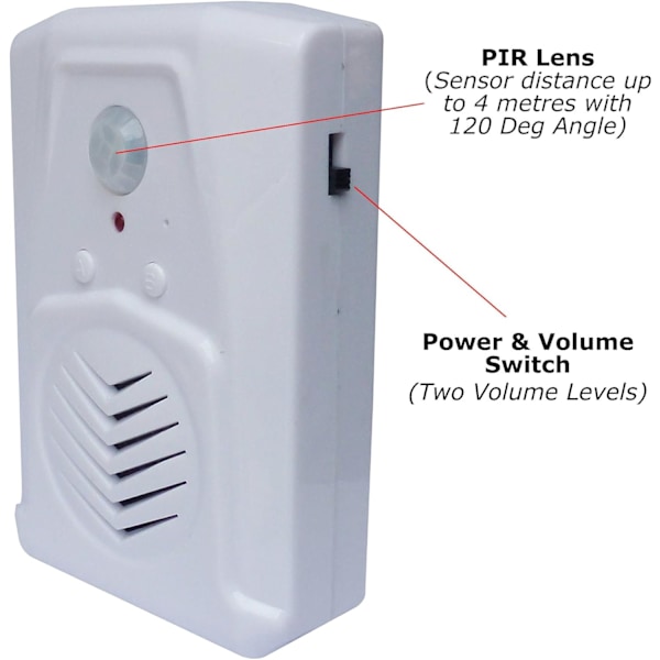 PIR Infrarød Bevegelsessensor, Pro Edition med Multi-Track Playback. Last ned dine egne MP3-lydfiler for å spille av tale, musikk eller lydeffekter