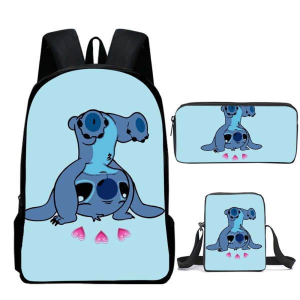 Uusi anime-piirretty Stitch Stitch kolmiosainen koululaukku ala- ja yläasteen oppilaille reppu reppu