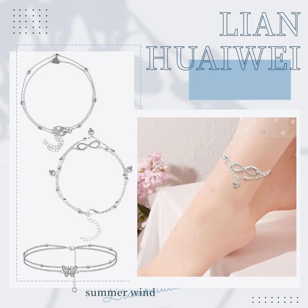 3 st Anklets för Kvinnor, Fotkedjor Silver Pärla Anklet