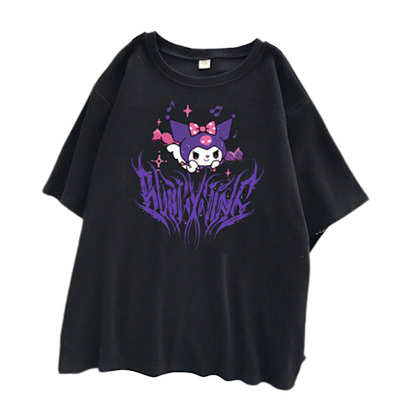 Sanrio Kuromi Anime Svart Grafisk T-shirt för Kvinnor med Kort Ärm L