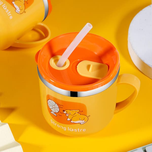 Wharick 270ml Lär-drickskopp Lättanvänd Bekväm Söt Dinosaurie Barn Sippy Cup för Barn Yellow
