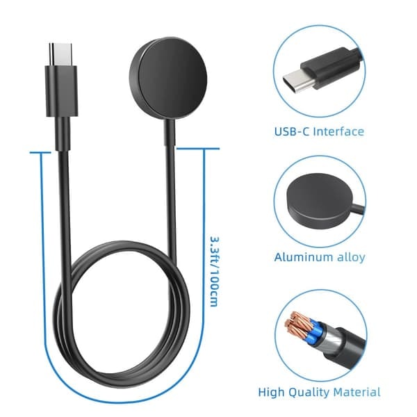 USB-C Lader for Samsung Galaxy Watch 3/4/5/6/7, Active 1/2 Svart—pa