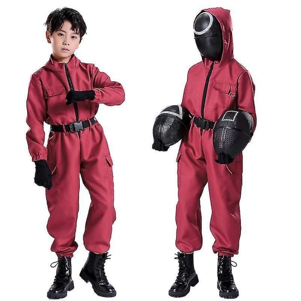 Barn Squid Game Cosplay Jumpsuit + Mask med Trianglar 130cm Triangles 130cm