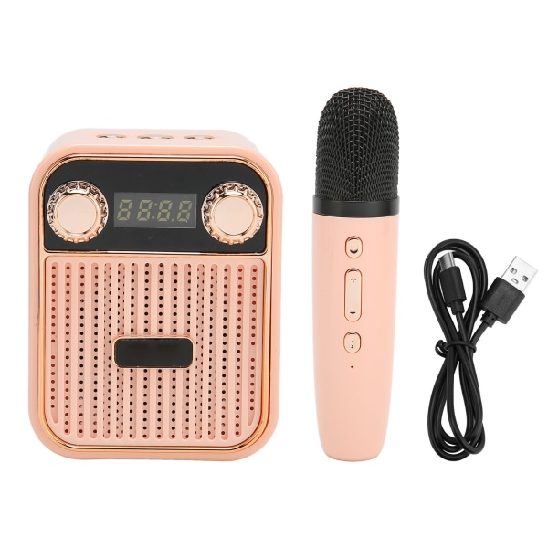 Mini Bluetooth Karaoke Maskine HiFi Stereo Lyd Bærbar Bluetooth højttaler med mikrofon til børn Gaver Pink