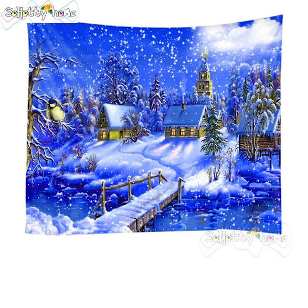 Blå Himmel och Snö Väggbonad Julväggbonad Trädväggbonad Underbar Julgran Eldstadspresenter Matches the image 230x150cm