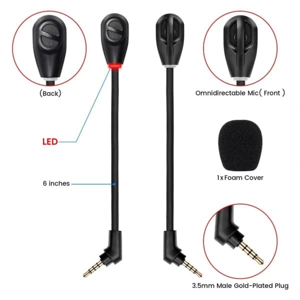 Udskift spilmikrofon 3,5 mm mikrofon til Kingston HyperX Cloud Flight / Flight S Gaming Headset Tilbehør Sort 15 cm Mic