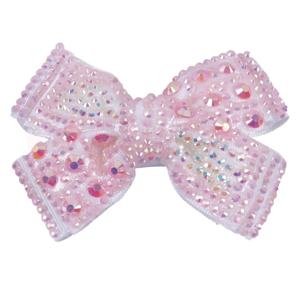 1-pack Full Diamond Double Bow Barrette Party Girl hårtillbehör med glänsande kantklämma för barn rosa