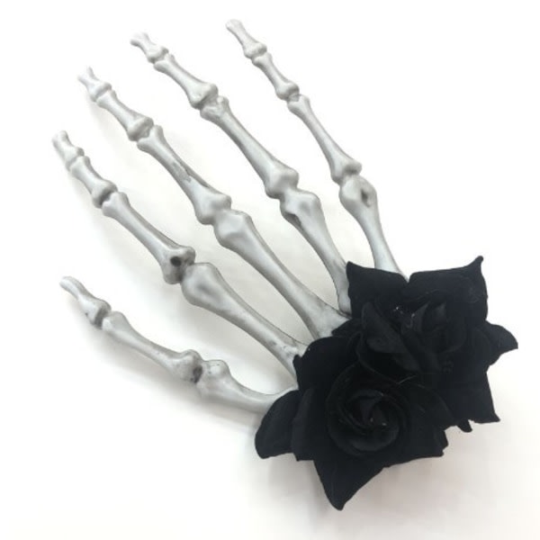 Skeleton Hands Hårklämmor Rose Flower Gothic Costume Headpiece Pa