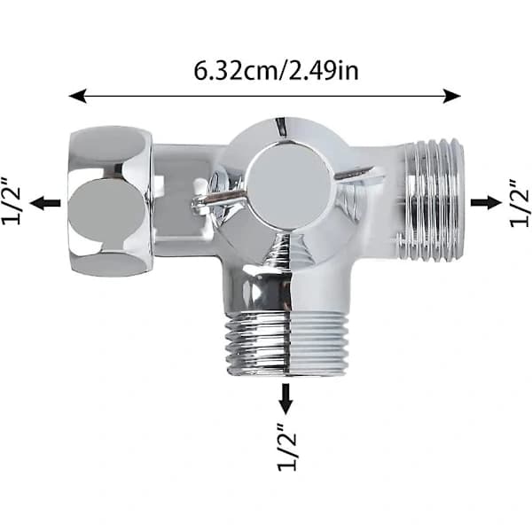 Passende Solid Messing 3-veisventil, 3-veis omledningsventilbryter, 3-veis dusj omledningsventil, G1/2\" T-adapter T-adapter