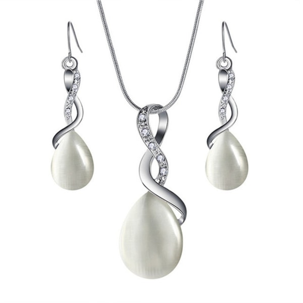 Opal vanndråpe øredobber Halskjedesett Elegant temperament smykkegave for kvinner (grå)