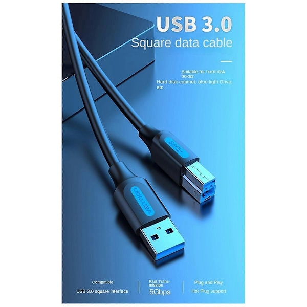 Skrivarkabel USB 3.0 Typ A Hane till B Hane Kabel för Skrivare 2M.pa