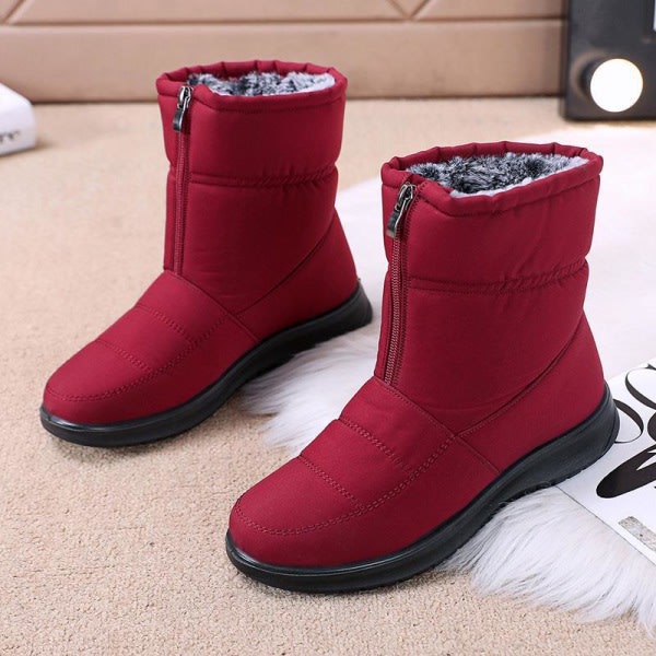 2023 Stövlar För Kvinnor Fluffy This Fleece Line Snow Boots Varma Ankel Boots Med Dragkedja punainen kolmekymmentäkuusi