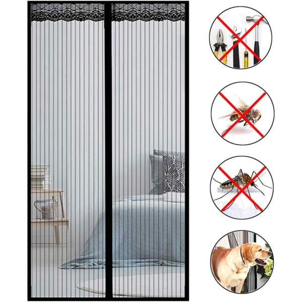 Paris Magnetisk fluenetdør, 90x270cm magisk net anti-myg med glasfiber for at holde fluer ude, sort