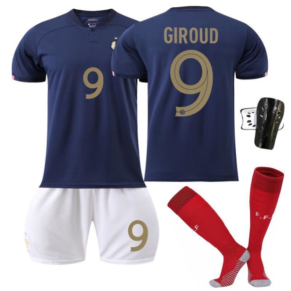 2022 Frankrike VM nr 10 Mbappe 19 Benzema 11 Dembele 9 Giroud tröja barnfotbollsdräkt Size 11 with socks #XL