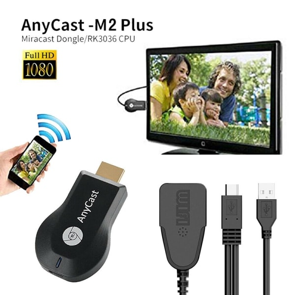 4K AnyCast M2 Plus WiFi-skjerm dongle HDMI-mediespiller