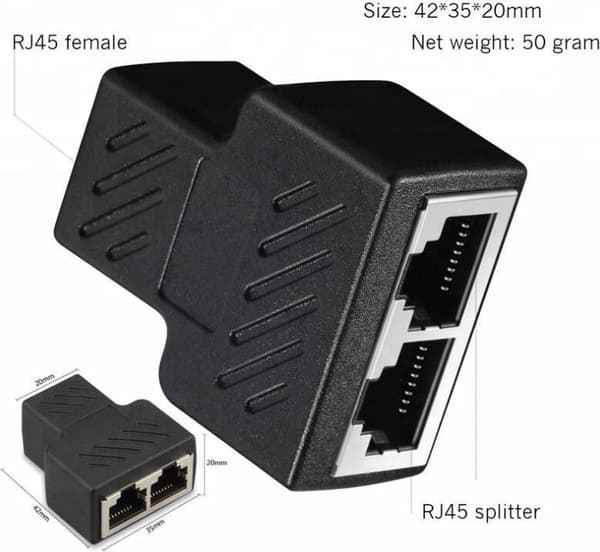 RJ45 Splitter 1 til 2 Netværksadapter - Stik - LAN