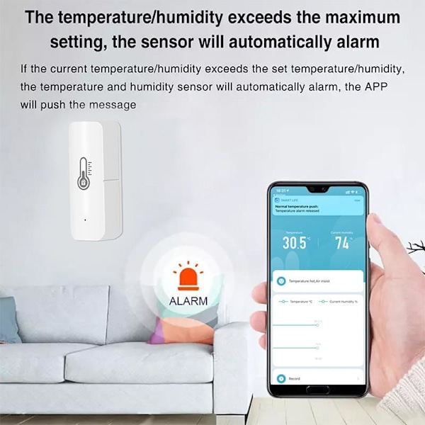 Tuya Smart Life WiFi Temperatur- og Fuktighetsensor Bluetooth+WIFI Dobbeltmodus Fjernkontroll Overvåking Alarm For Hjem Kontor Innendørs White