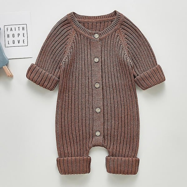 Newborn Baby Body Långärmad Stickad Jumpsuit Bekväma outfits Kläder för pojkar Beige 73CM