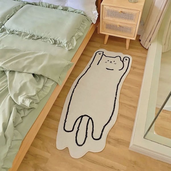 Pestävä matto makuuhuoneeseen 40 x 120 cm, söpö ja hauska lastenhuoneen matto, moderni, painettu, valkoinen, epäsäännöllinen muoto eteiseen (PA)