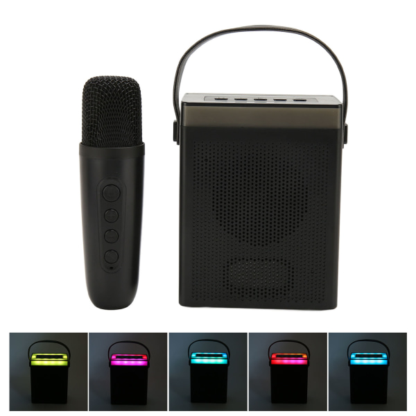 Set med RGB-ljus Uppladdningsbar Bluetooth högtalare med 1 trådlös mikrofon för Home Party KTV Svart