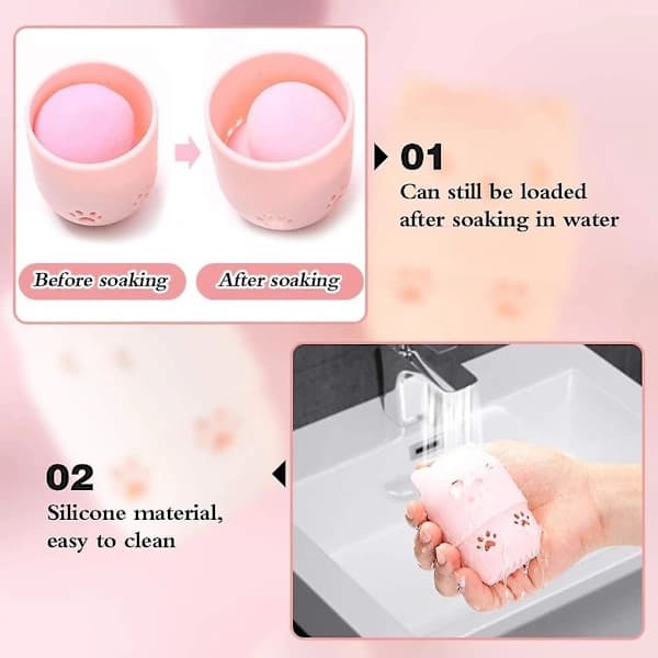 Svamp holder til makeup, 2 stk. Svamp holder til makeup blendere, Sød kat