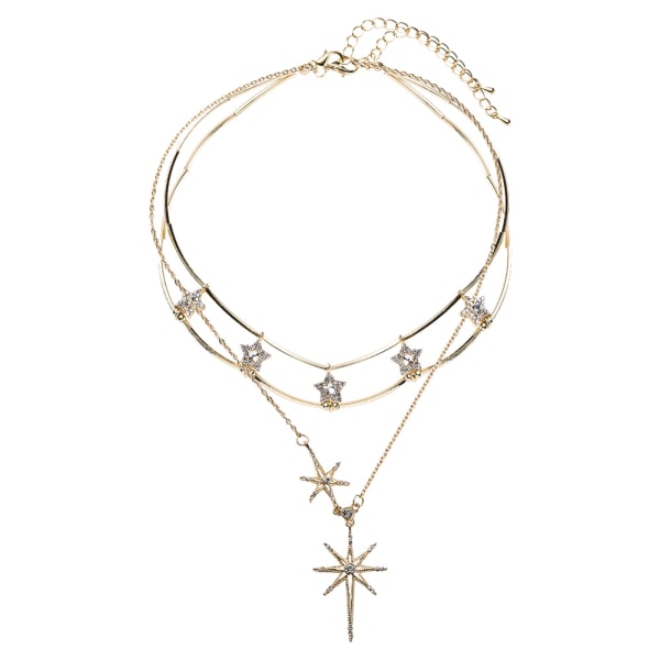 Fashionabla dam dubbla lager Pentagram dekoration halsband delikat smycken