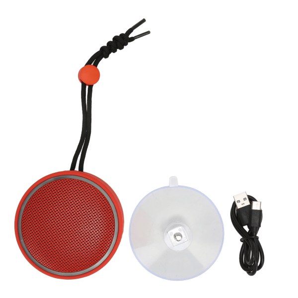 Bluetooth Brusehøjttaler IPX6 Vandtæt Stereo Understøttelse Hukommelseskort Mini Trådløs højttaler med LED Lys Lanyard Rød