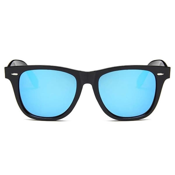 Svarte Wayfarer Solbriller Blått Speilglass—pa