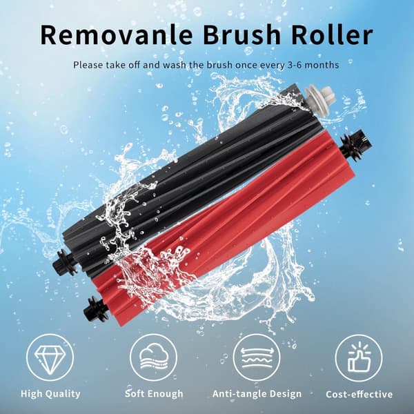 Erstatningshovedbørsteruller, doble gummi flokefrie, for tepper og harde gulv, Roborock S8/S8+/S8 Pro/G20, 2-pakning