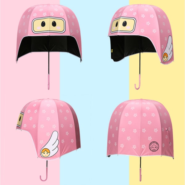 Kypärä sateenvarjo sarjakuvakuvio 10 kylkeä UV-kestävyys pitkä kahva aurinkosade sateenvarjo vaaleanpunainen korkeus yli 140 cm