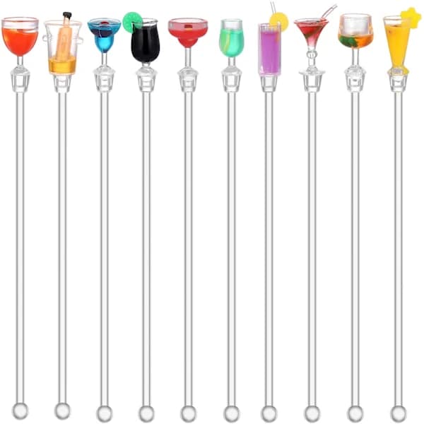 10 Akryl Cocktailrør, Vinglasmønster, Transparent