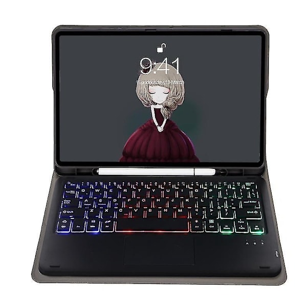 Samsung Galaxy Tab S6 Lite A610b-as Læder Tablet Cover med Fåreskindsstruktur og Baggrundsbelyst Bluetooth Tastatur[qb]