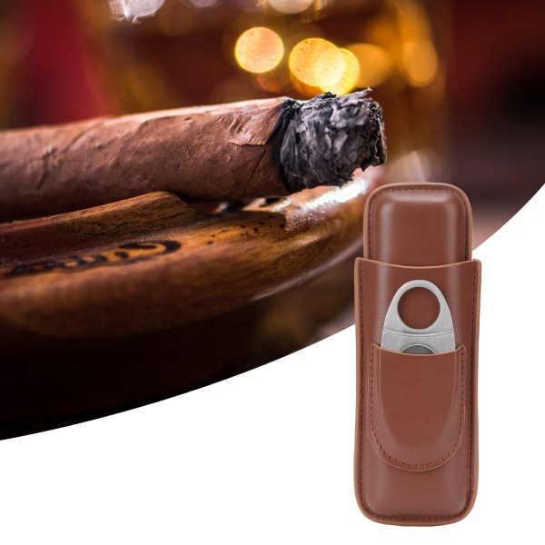 Rejsecigaretui Bærbar læder med cigarklipper Cigarholder til 2 cigarer Business Office