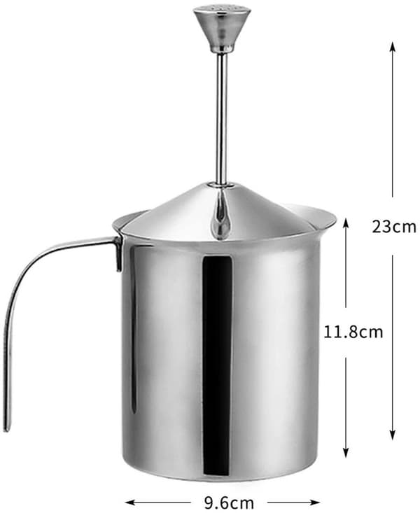 Manuel mælkeskummer, 800cc 304 rustfrit stål dobbeltnet, tåler opvaskemaskine, til cappuccino, latte, kaffe og varm chokolade