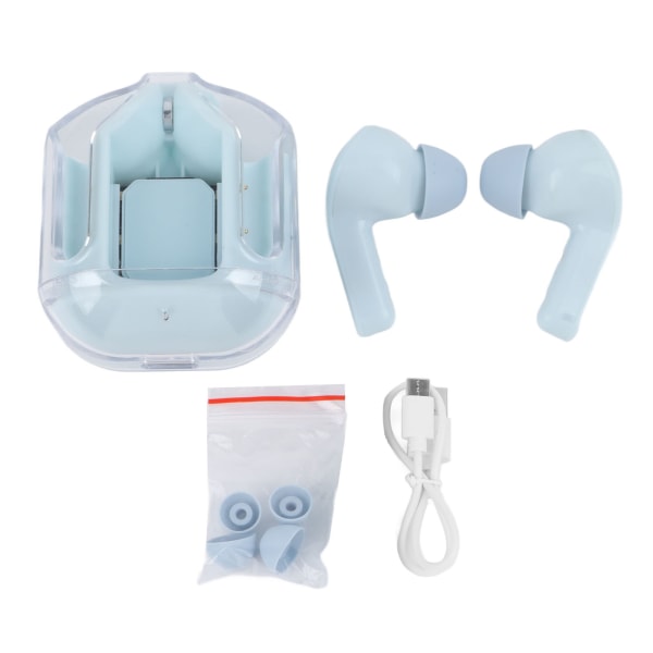 Bluetooth-øretelefoner Støyreduserende LED Digital Display Trådløse ørepropper med gjennomsiktig ladeveske Blå