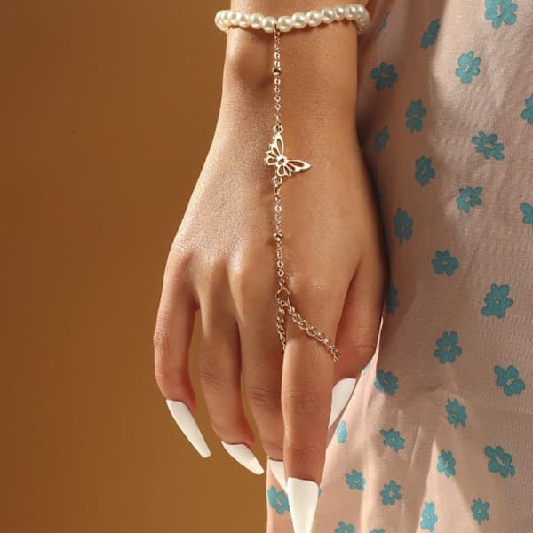 Pearl Hand Chain Bracelet, Multi-Layer Ring Bracelet Jewelry
