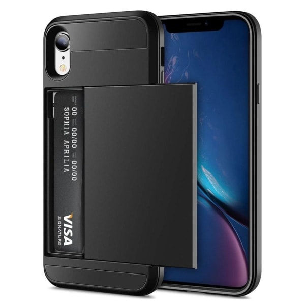 iPhone XR - Mobilskall med skjult kortlomme / Kortetui Svart
